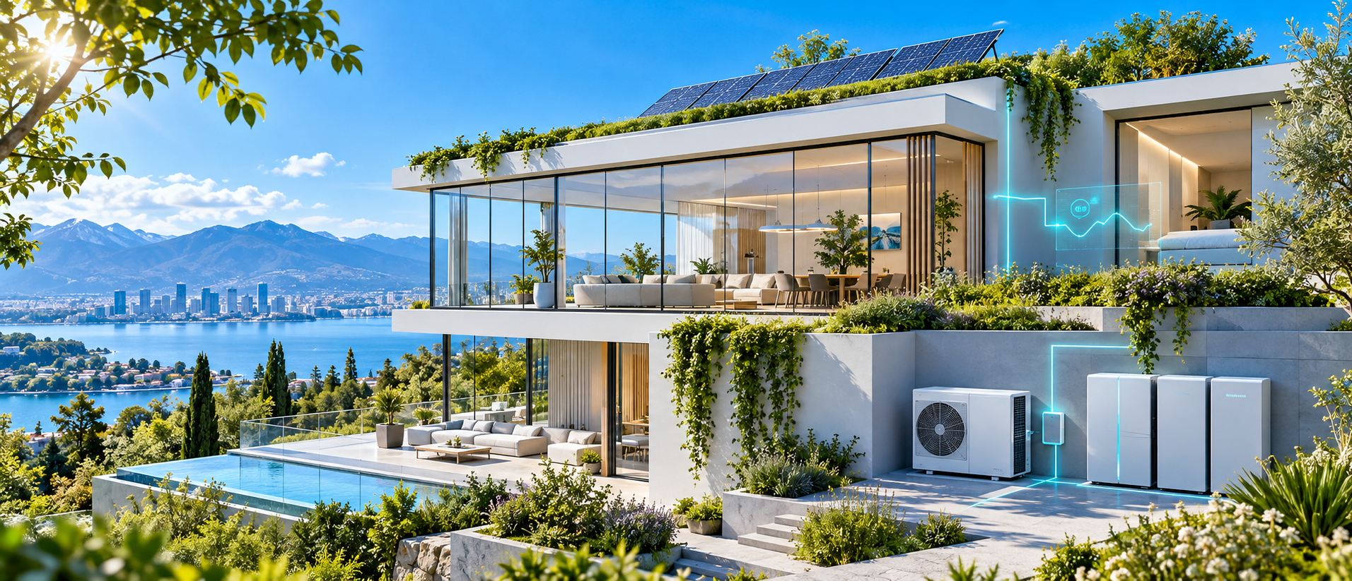 Vivienda tecnológica con aerotermia, baterías y gestión inteligente de energía