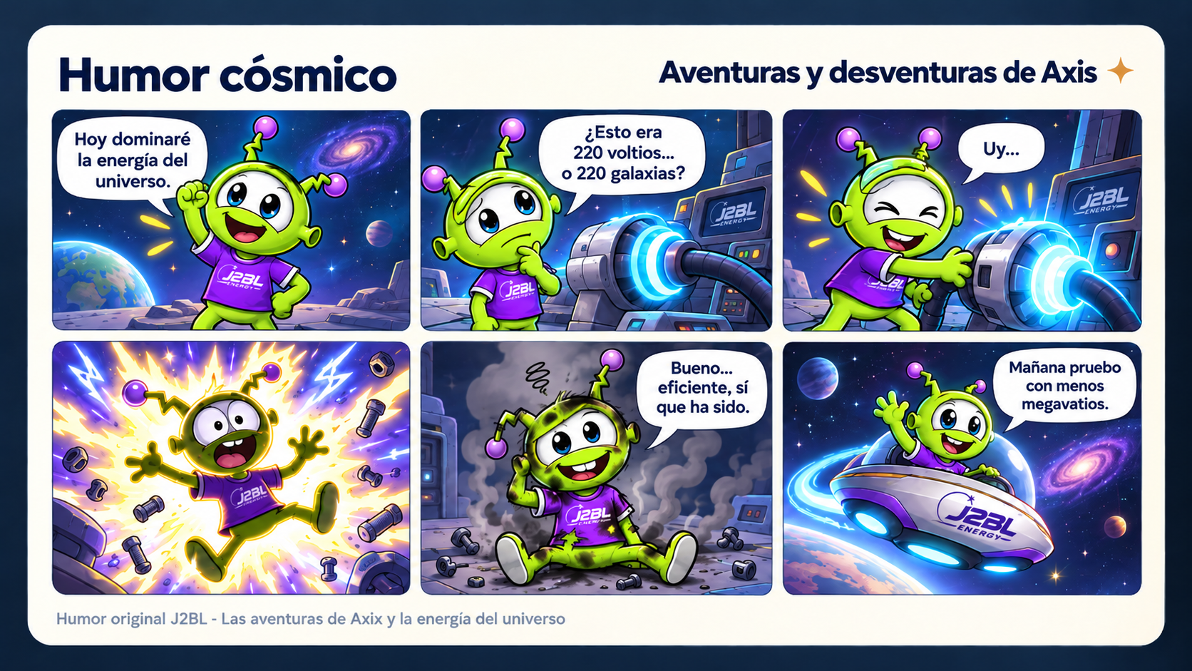 Humor cósmico. Aventuras y desventuras de Axis en seis viñetas ilustradas.